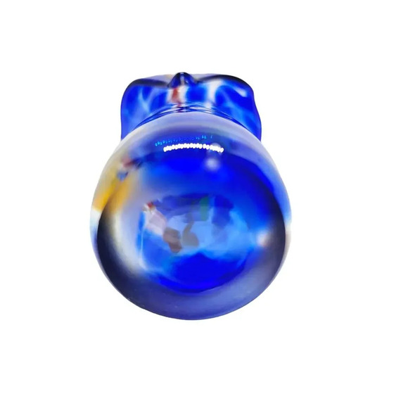 Blue Confetti Jack in the Pulpit Art Glass Hand Blown Vase - Picture 9 of 10